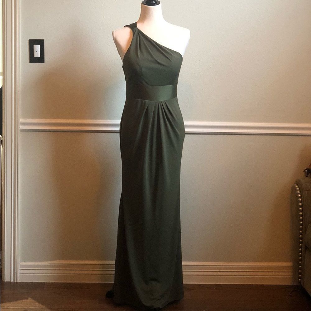White by Vera Wang Olive Green One Shoulder Gown  Size 2